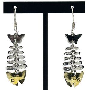 Taxco Mexico TD-02 925 Sterling Silver Articulated Fish Bone Dangle Earrings